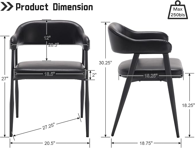 HNY Modern Dining Room Arm Chairs Set of 2, Retro Faux Leather Upholstered Ba...