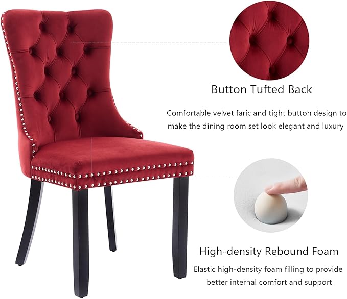 Velvet Dining Chairs Set of 2, Upholstered Dining Room Chairs with Back Ring ...