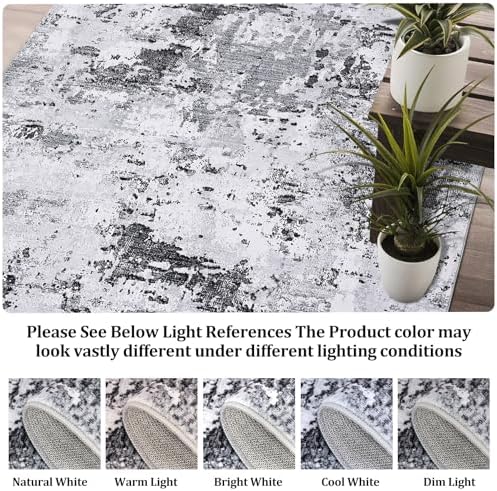 ROYHOME 10x13 Abstract Area Rug, Grey Washable Rugs for Living Room