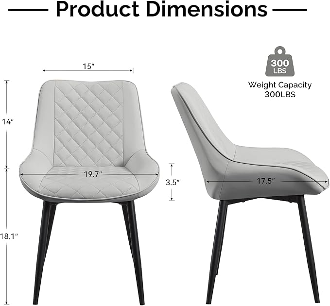 Dining Chair Set of 2, Modern Dining Chairs with Thick Cushions, Faux Leather...