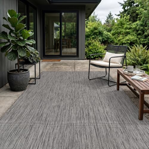 Outdoor Rug 8x10 Gray Washable Outside Rugs for Patios Porches Solid Modern W...