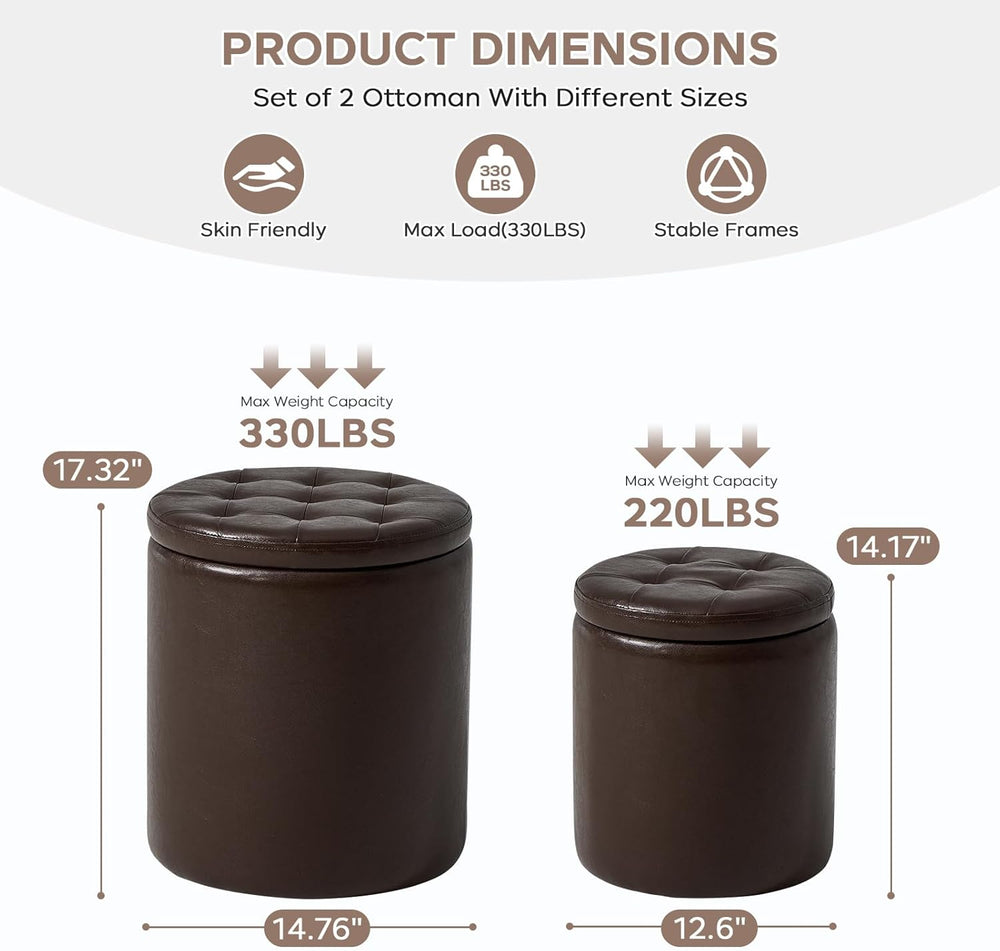 oakvivo Round Set of 2 14.76" L x 14.76" W x 17.32" H Faux Lea...