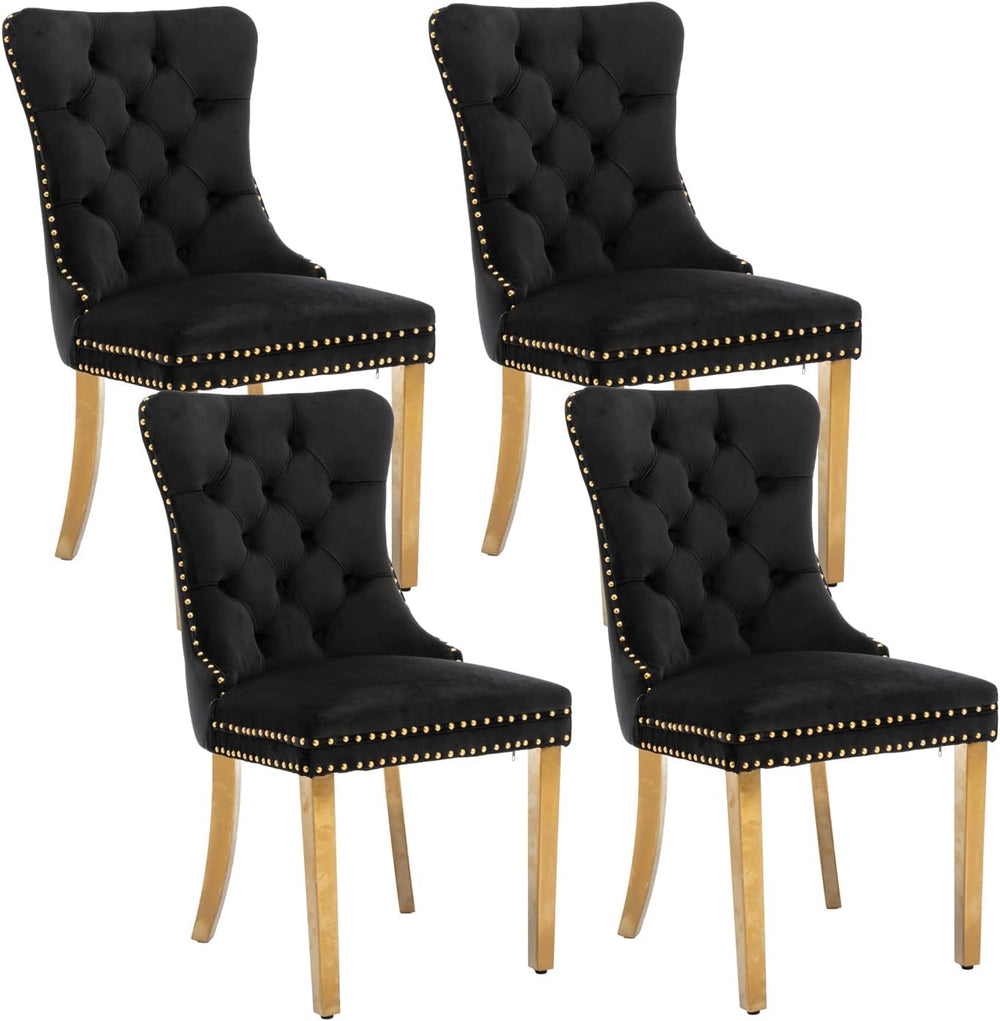 Black Velvet Dining Chairs Set of 4, Upholstered Dining Room Chairs with Back...