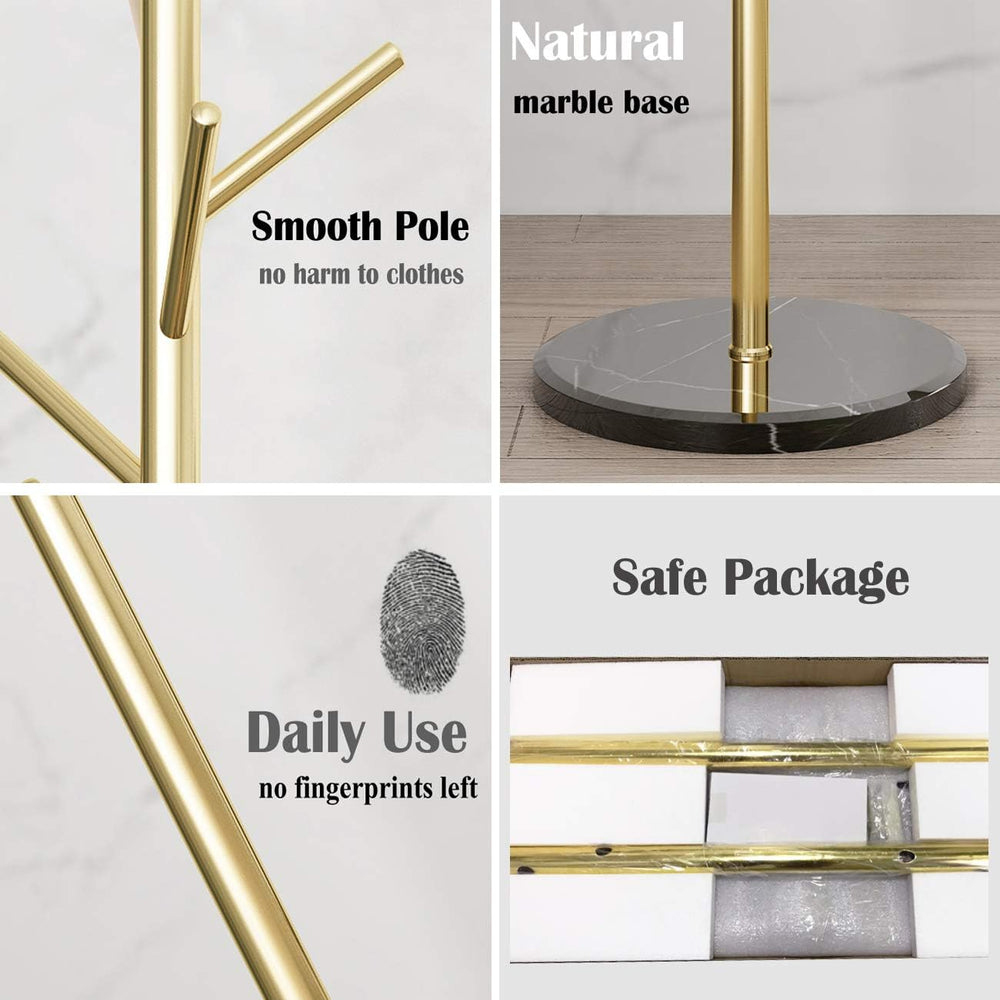 Jolitac Metal Coat Rack Stand Golden Satin Steel Finish Stable Marble Base, H...