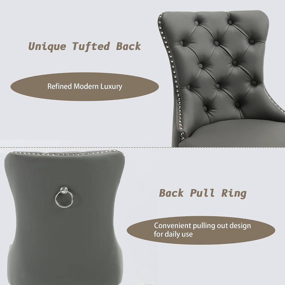 KCC Faux Leather Dining Chair Set of 2,Upholstered Dining Room Chair,Gray