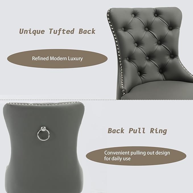 KCC Faux Leather Dining Chairs Set of 4, Upholstered High-end Tufted Dining R...