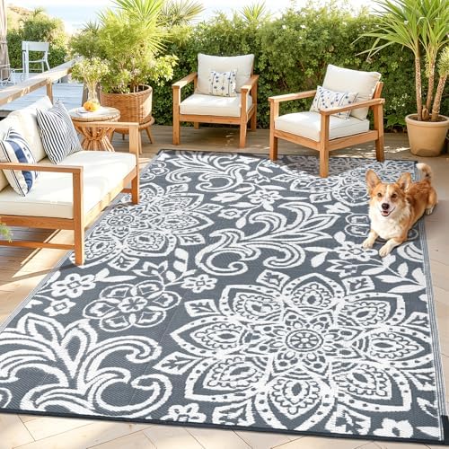 Findosom Waterproof Outdoor Rug 6' x 9' - Reversible Mandala Outdoor ...