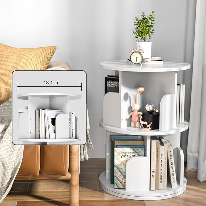 Nidouillet Rotating Bookshelf, Revolving Bookcase 360 Display Round Bookshelf...