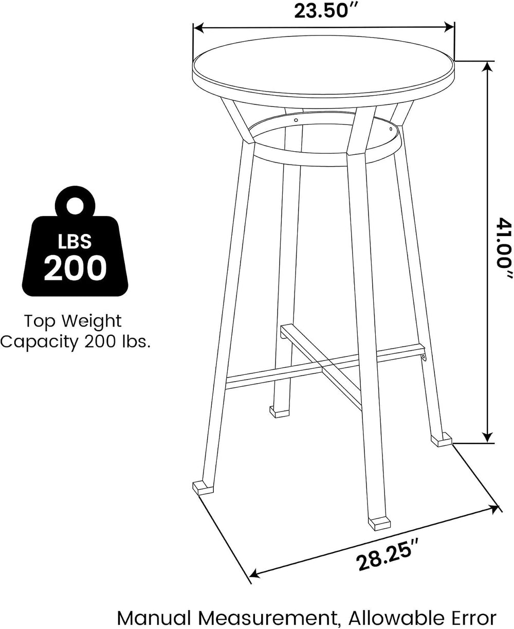 Glitzhome Bar Table and Chairs Set, Round Black Steel Pub Table with Soild El...