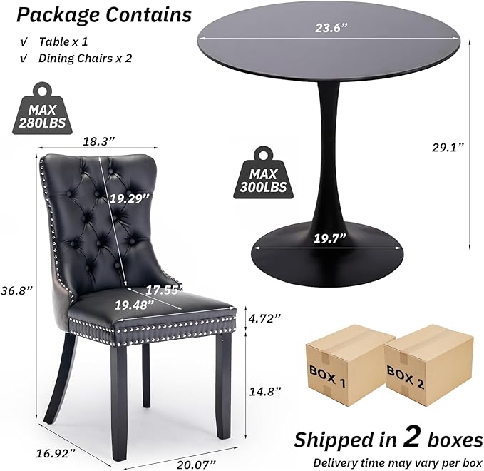 SoarFlash Kitchen Table and Chairs for 2, 24" Dining Table Set for 2 wit...