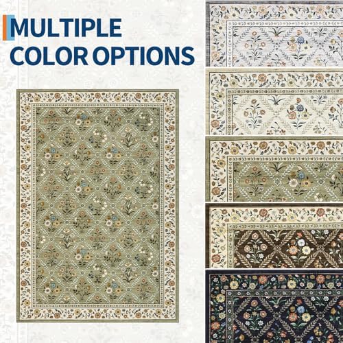 GarveeHome Grey Floral Rug 4x6 Rug Machine Washable Area Rug for Living Room ...
