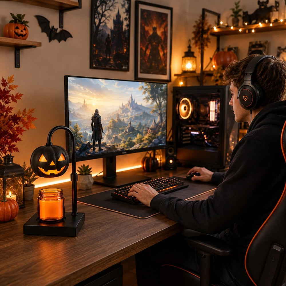 Pumpkin Candle Warmer Lamp with Timer, Dimmable Black Halloween Fall Decor