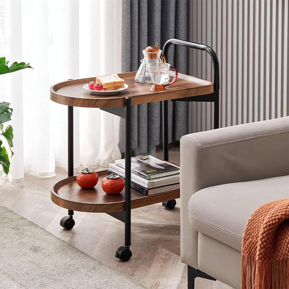 2-Tier Side Table with Handle and Faux Marble Shelves, Couch Movable Bedside ...