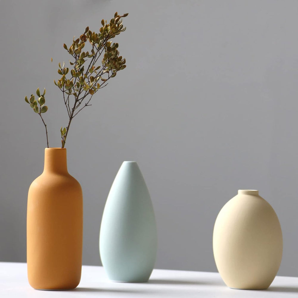 Ceramic Vase Set of 3, Minimalist Flower Vase for Rustic, Modern Farmhouse, L...