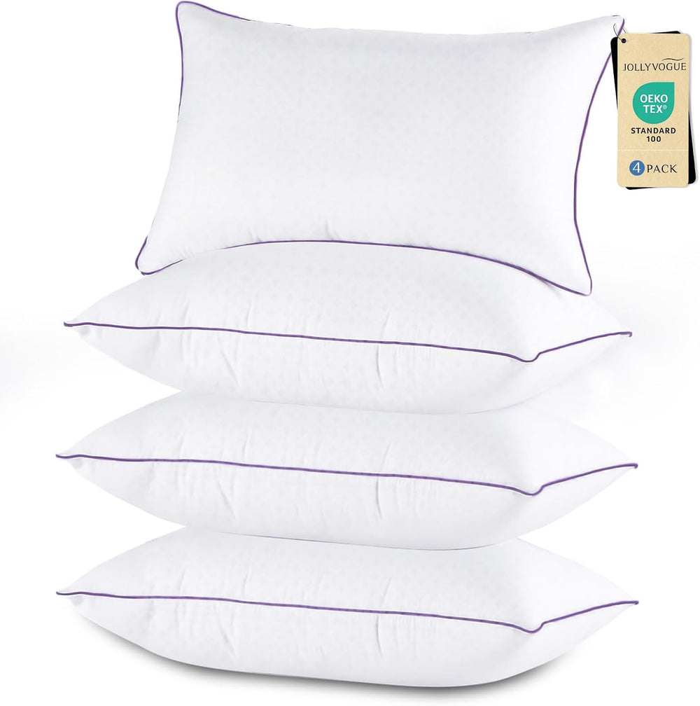 JOLLYVOGUE Pillows Queen Size Set of 4, Washable Supportive Firm Bed Pillows ...