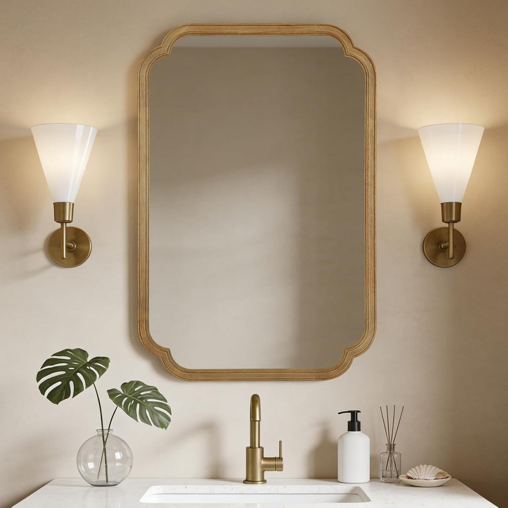 24" x 36" Rounded Corner Arch Wall Mirror with Wood Frame for Entry...