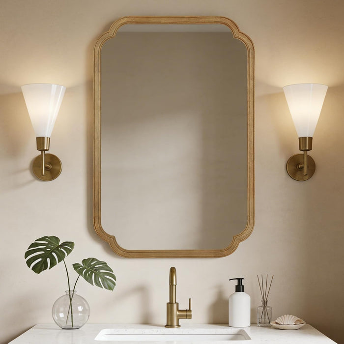 24" x 36" Rounded Corner Arch Wall Mirror with Wood Frame for Entryway, Living Room or Bedroom Home Decor - Light Woodgrain 24" x 36" Natural Color