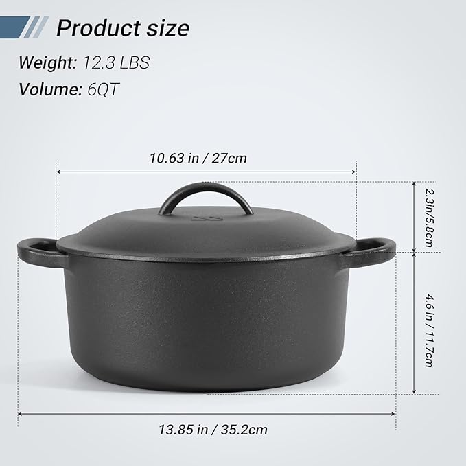 Northriver Casting 6 QT Basics Cast Iron Dutch Oven Pot