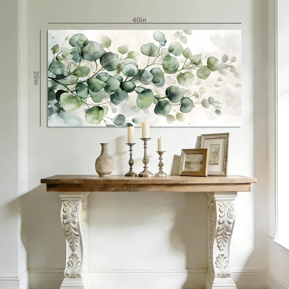 Soft Green Eucalyptus Leaves Canvas Wall Art Watercolor Botanical Plant Paint...