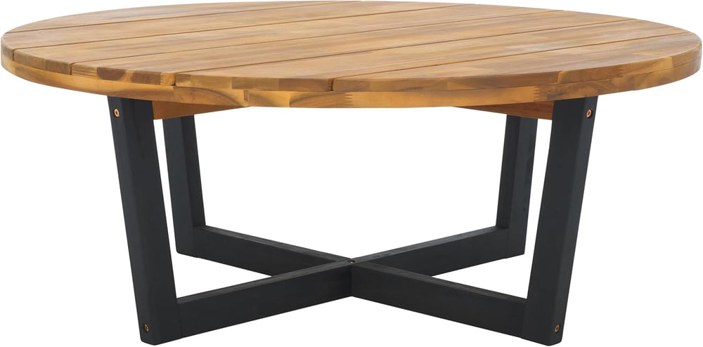 SAFAVIEH Outdoor Leo Wood Coffee Table, 39.4" Natural/Black PAT7320B