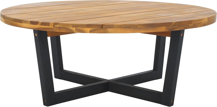 SAFAVIEH Outdoor Leo Wood Coffee Table, 39.4" Natural/Black PAT7320B