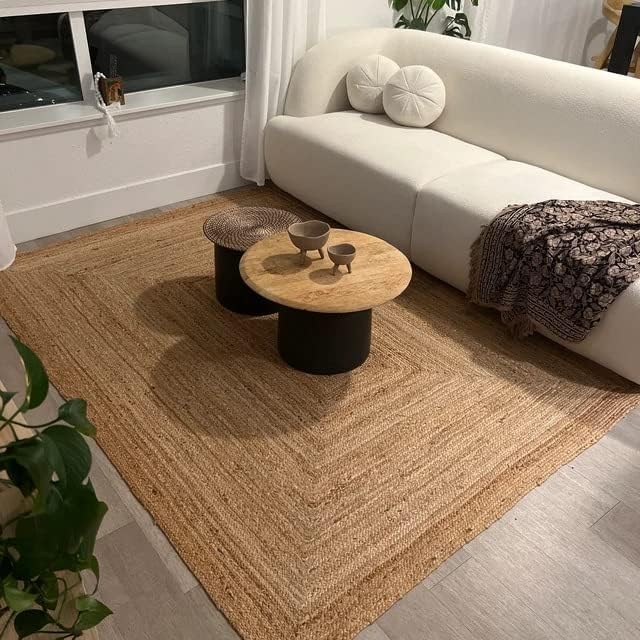 KEMA Jute Braided Hand Woven Area Rug - 6x9 Feet, Natural