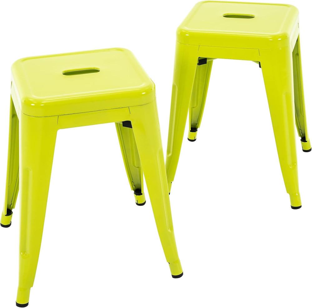18 Inch Metal Stools Set of 2, Stackable for Indoor Outdoor, Lime Green