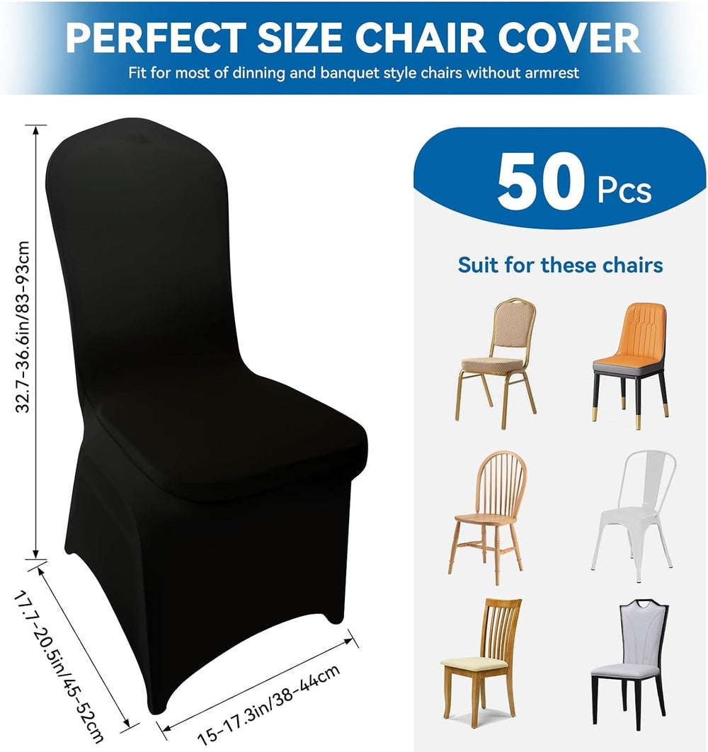 50 Pieces Black Chair Covers - Versatile Stretch Polyester Spandex Dining Cha...