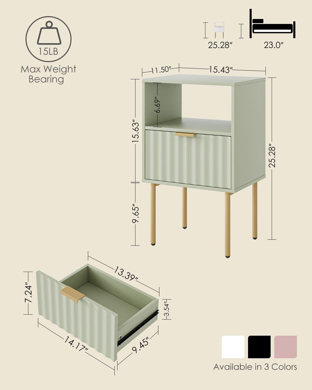Nightstand,Modern Bedside Table with Gold Frame,Night Stand,Bedside Furniture...