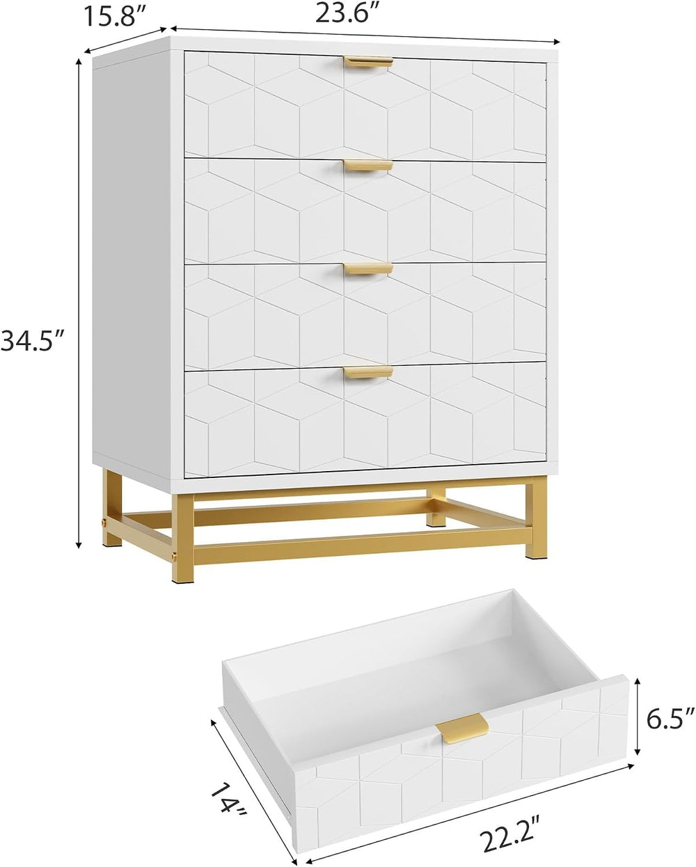 IDEALHOUSE White 4 Drawer Dresser for Bedroom,Modern Small Dresser