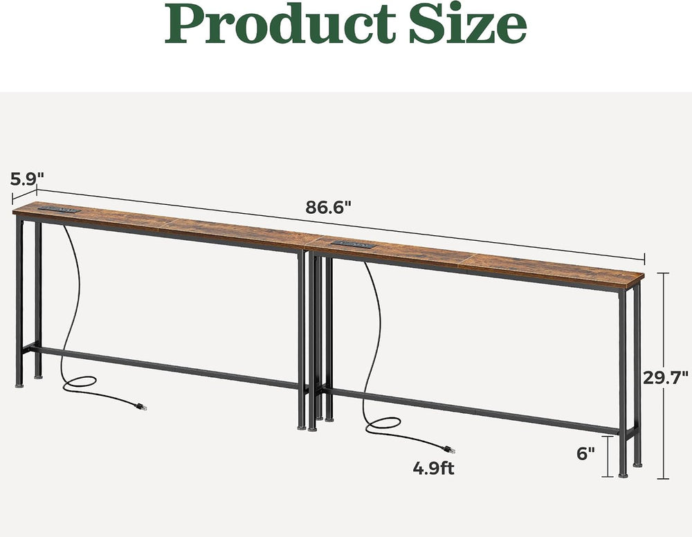 SUPERJARE 86.6 inch Narrow Behind Couch Table with Charging Stations | Power ...
