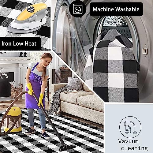 Buffalo Plaid Outdoor Rug 5' x 7' Washable Rugs,Black and White Check...