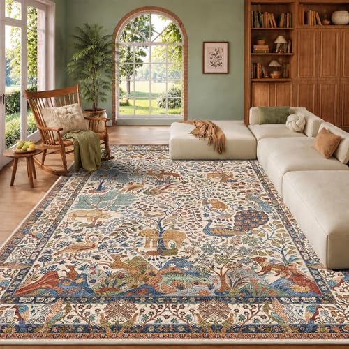 8x10 Large Area Rug Vintage Animals Floral Print Indoor Carpet