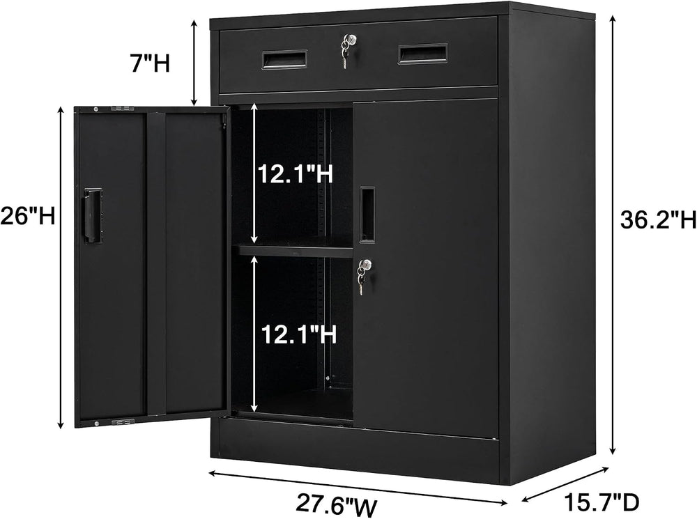 Metal Storage Cabinet, 36" H x 28" W x 16" D Locking Cabinet w...
