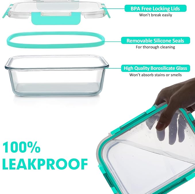 VERONES 30 Pieces Glass Meal Prep Containers Set, Stackable Glass Food Storage