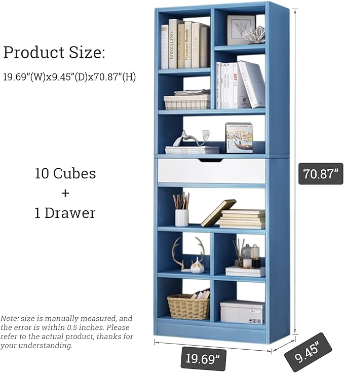 IOTXY Wooden Open Shelf Bookcase - 71 Inches Tall Freestanding Display Storag...