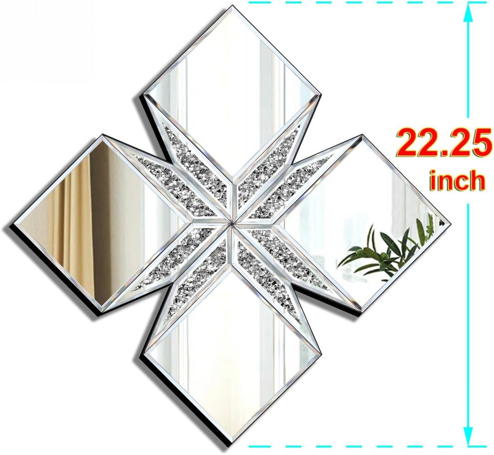 Crushed Diamond Decorative Mirror 22.25x22.25” Diamond Shape Glass Wall Mirro...