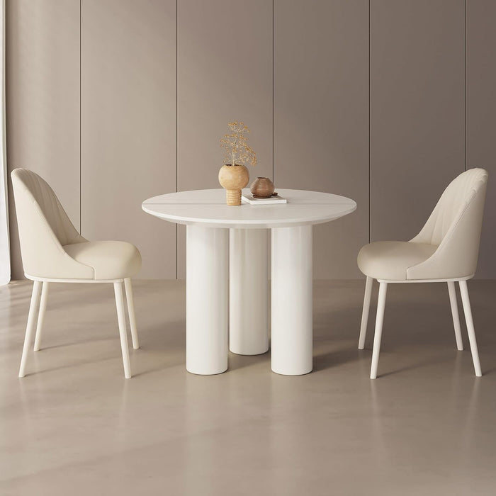 39.37" Dining Table Set for 2, Round White Kitchen Table with 2 Chairs, Modern 3 Piece Dining Room Table Set for Kitchen, Living Room, Bar, Dinner Table for 2-4 Person, Space Saving