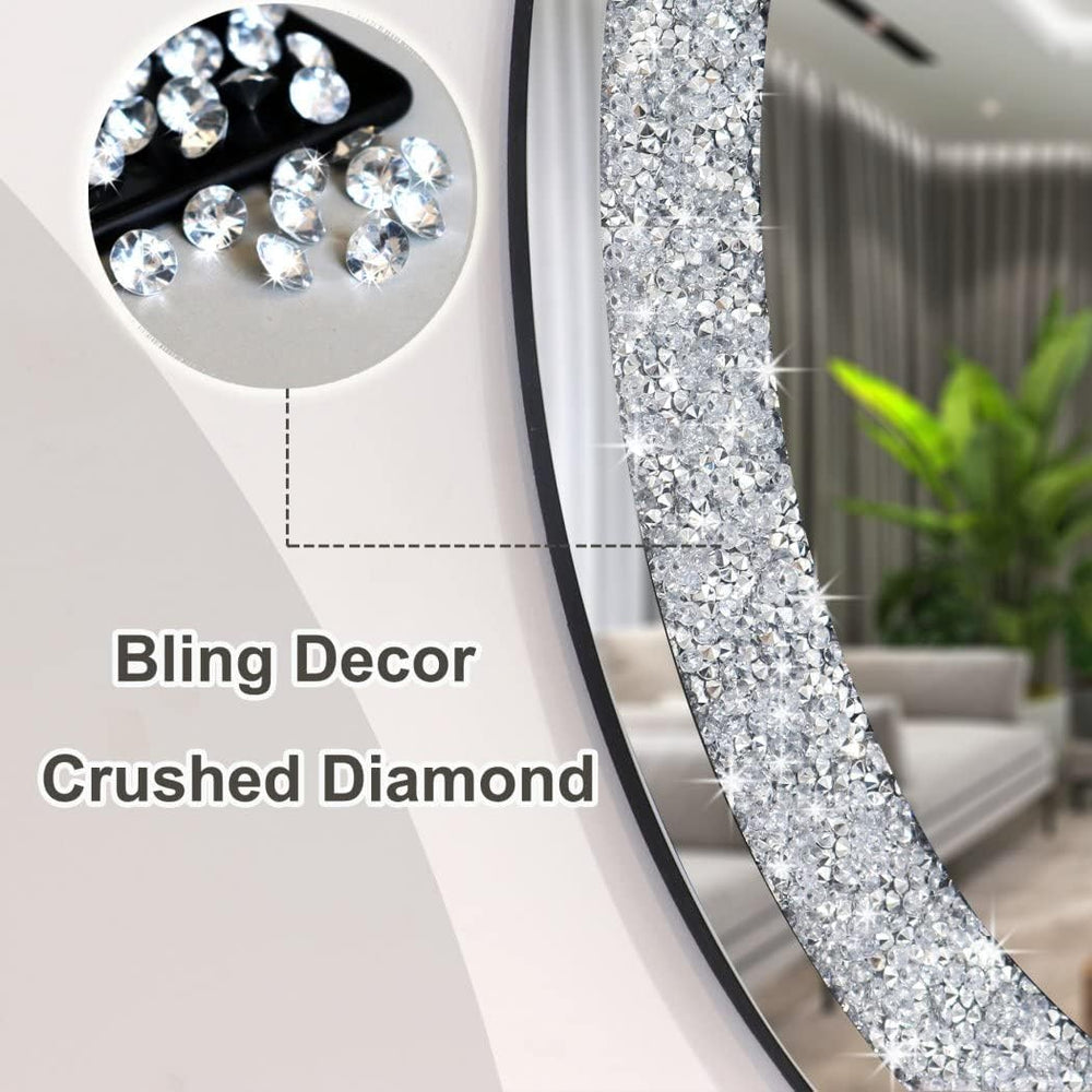DMDFIRST Crystal Crushed Diamond Oval Shaped Silver Mirror Glam Bling for Wal...