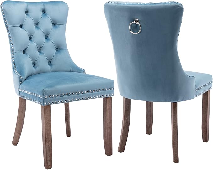 Upholstered Dining Chairs Set of 2, Velvet Dining Room Chairs with Back Ring ...