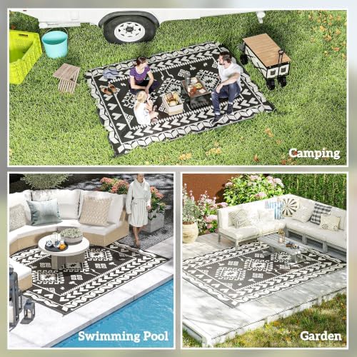 Outsunny Outdoor Rug for Patio Waterproof 8' x 10' Black & White ...