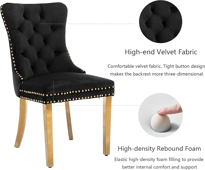 Black Velvet Dining Chairs Set of 4, Upholstered Dining Room Chairs with Back...