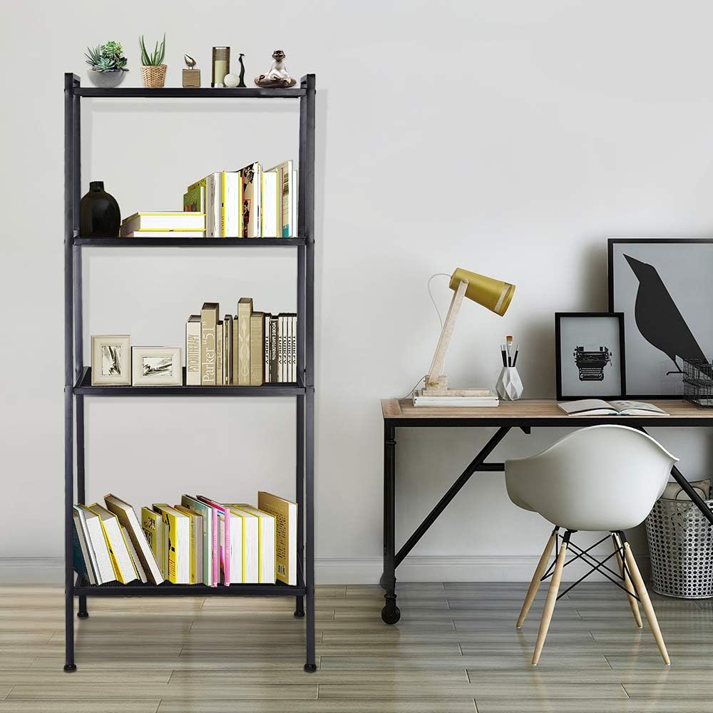 Yescom 4 Tier Metal Ladder Shelf Bookshelf Bookcase Leaning Storage Rack A Fr...