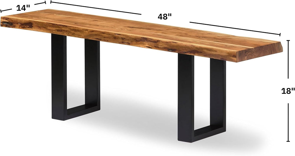 Alaterre Furniture Alpine Live Edge Solid Wood 48" Bench with Metal Legs...