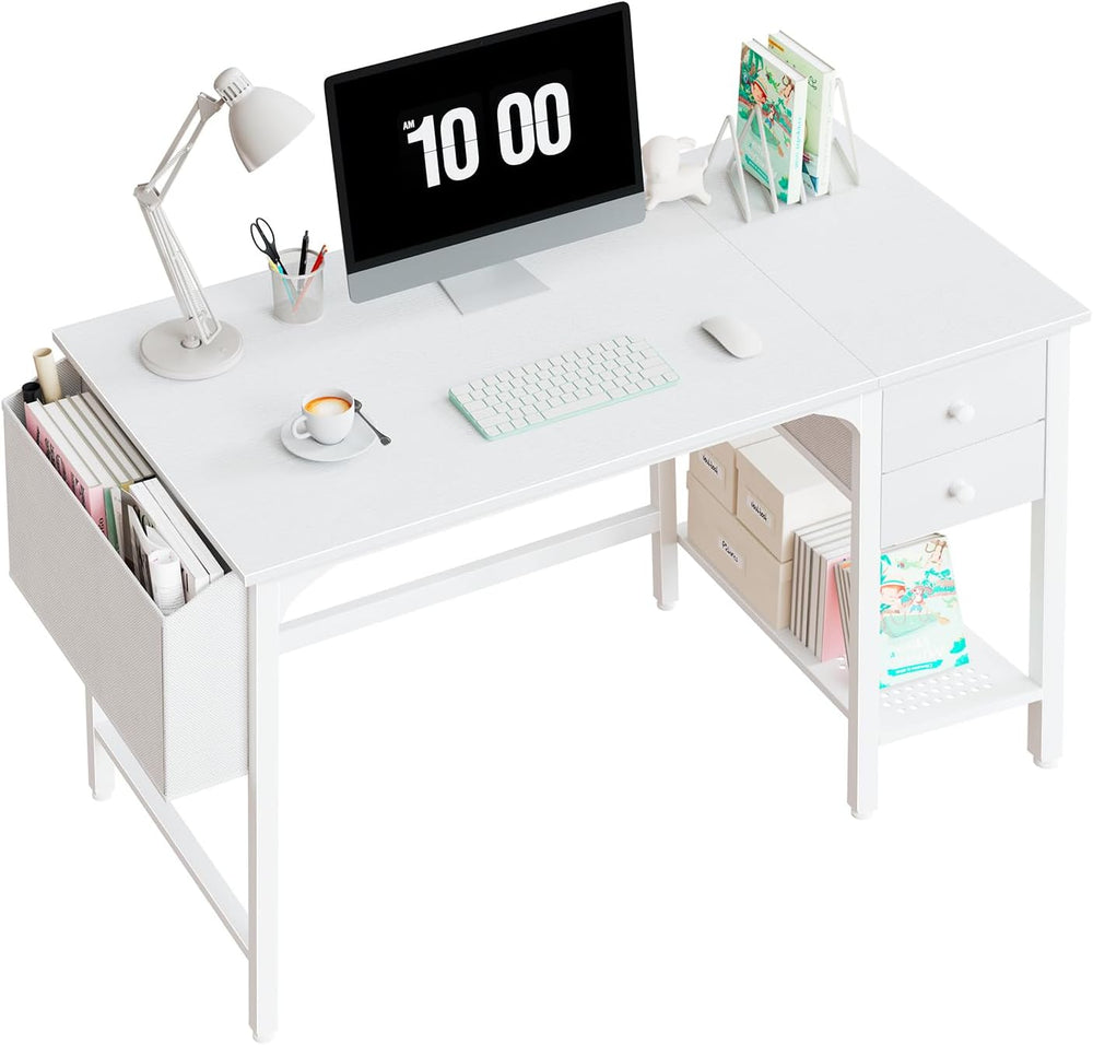 Lufeiya White Small Desk with Drawers - 40 Inch Computer Desk for Small Space...