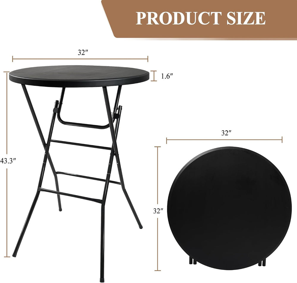 Cocktail Table, D32in x H43.3in Folding Round Cocktail Table High Top | Folda...