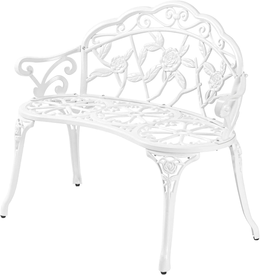 VINGLI 38.5" Patio Park Garden Outdoor Metal Rose Bench, 2-Person Cast I...