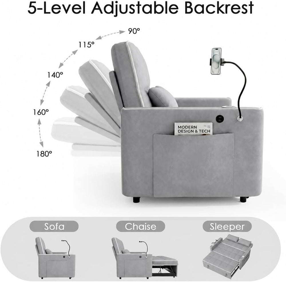 54'' Sleeper Sofa, Convertible Sofa Bed with Phone Holder, Pull Out C...