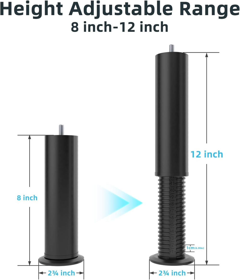 Adjustable 8-12 inch Furniture Legs Metal Replacement Heavy Duty Leg 5/16&quo...