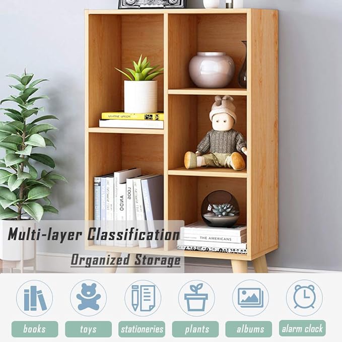 IOTXY Wooden Open Shelf Bookcase - 3-Tier Floor Standing Display Cabinet Rack...